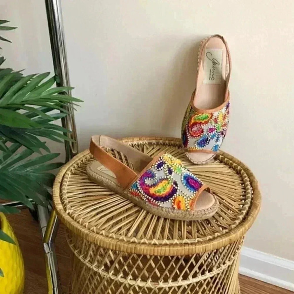 Gaimo Multicolor Embroidered Espadrille Sandals 39 - Picture 3 of 5